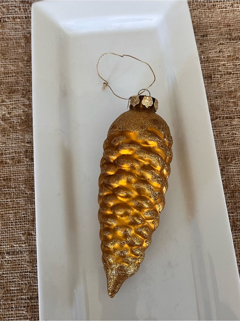 Gold Pinecone Holiday Ornament - Decorative Hanging Accent